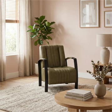 Leren fauteuil Glamour - Vintage Olive (olijf/groen), Nieuw, Ophalen of Verzenden, 50 tot 75 cm, Industrieel, Modern, Retro