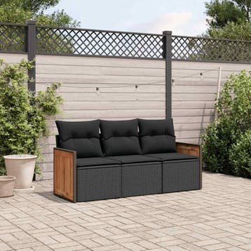 vidaXL 3-delige Loungeset met kussens poly rattan zwart, Verzenden, Nieuw, Loungeset
