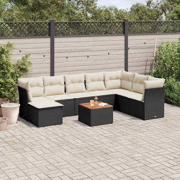 vidaXL 9-delige Loungeset met kussens poly rattan zwart, Verzenden, Nieuw, Loungeset