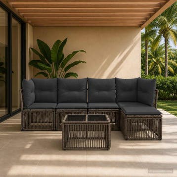 vidaXL Tuinbankenset 6 pcs Grijs poly rattan, Verzenden, Nieuw, 6 zitplaatsen
