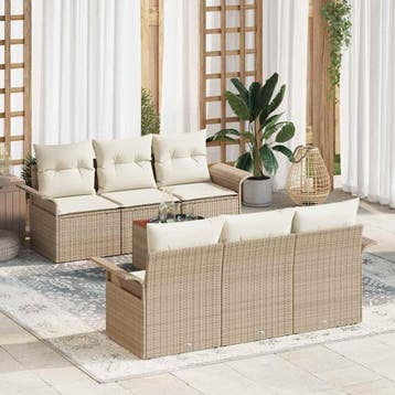 vidaXL Tuinbankenset 7 st 6-Aantal zitplaatsen Beige en, Verzenden, Nieuw, Rotan, 7 zitplaatsen