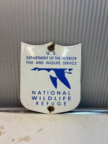 Vintage U.S. National Wildlife Refuge geëmailleerd bord –
