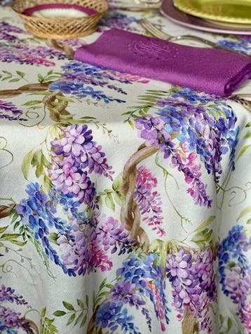 Veelkleurig tafellaken met bougainvillea-print voor grote