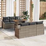 vidaXL Tuin Sofa Set met kussen met kussen 7 pcs Grijs en, Verzenden, Nieuw, Rotan, 7 zitplaatsen