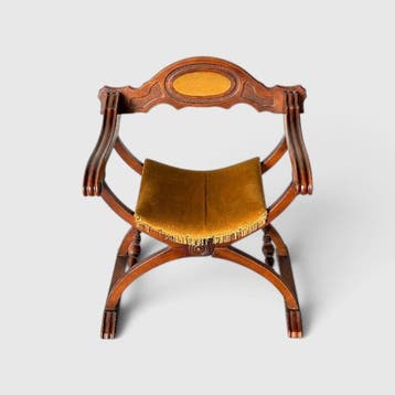 Fauteuil - Hout, Textiel - Savonarola, Antiek en Kunst