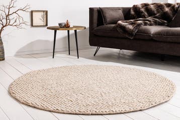 Designtapijt WOL 150cm beige rond wol handgemaakt - 43056, Ophalen of Verzenden, Nieuw