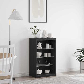 vidaXL LED Sideboard Zwart Eiken 60,5 x 37 x 100 cm Bewerkt, Huis en Inrichting, Kasten | Buffetkasten, Minder dan 50 cm, Verzenden