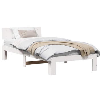 vidaXL Bedframe met hoofdeinde Wit 90 x 200 cm Massief, Verzenden, Nieuw, Wit, Hout