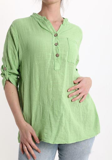 Katoen en linnen blouse - luchtige grove stof - opgerolde, Kleding | Dames, Nieuw