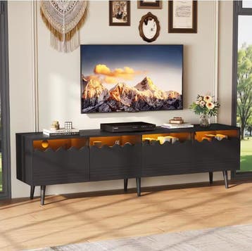 Lowboard TV-Meubel 176×38×45 cm – LED Verlichting en Glas, Verzenden, Nieuw