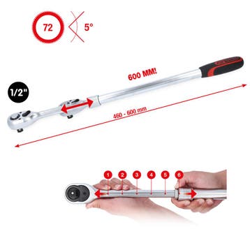 KS Tools 1/2 Omschakelbare Telescoopratel Extra Lang, Auto diversen, Autogereedschap, Verzenden, Nieuw