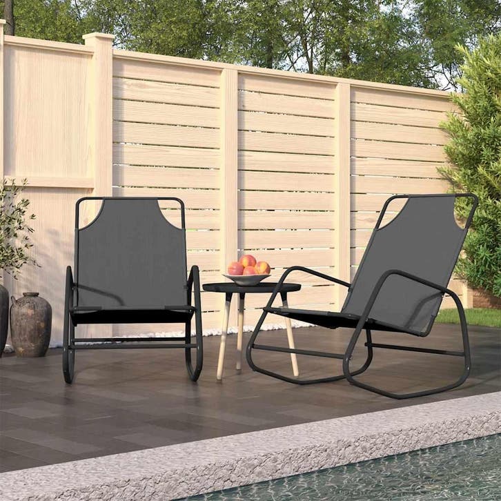 vidaXL Ligstoelen 2 st schommelend staal en textileen grijs, Tuin en Terras, Ligbedden, Nieuw, Verzenden