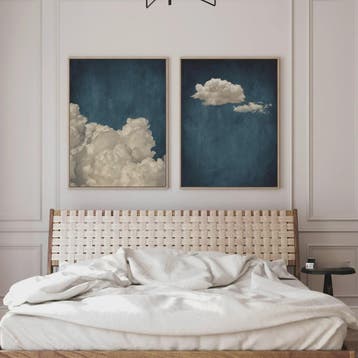 Abstracte Blauwe Wolken Poster - Minimalistische Canvas Muur, Verzenden, Nieuw
