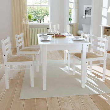 vidaXL Eetkamerstoelen 4 st massief rubberwood en fluweel, Verzenden, Nieuw, Wit
