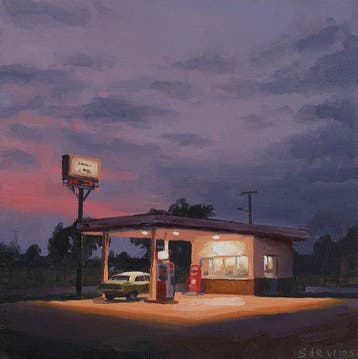 Serge de Vries - Tankstation bij schemering