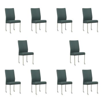Set van 10 Leren eetkamerstoelen Comfort met wieltjes -, Ophalen of Verzenden, Nieuw, Leer