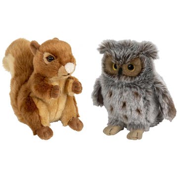Bosdieren knuffels - pluche - eekhoorn en uil - 18 cm - set, Verzenden, Nieuw