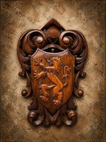 sculptuur, Wapenschild met de Vlaamse Leeuw, - 34 cm - Eik