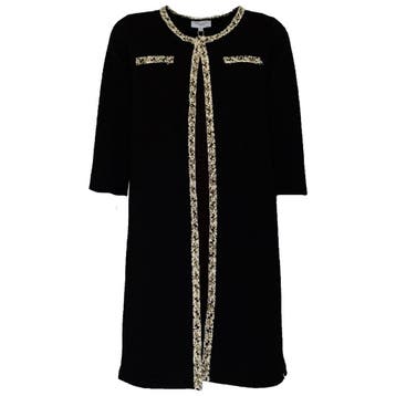 Jantje Korten • lang zwart vest met licht bies • XS, Zwart, Nieuw, Maat 34 (XS) of kleiner, Verzenden