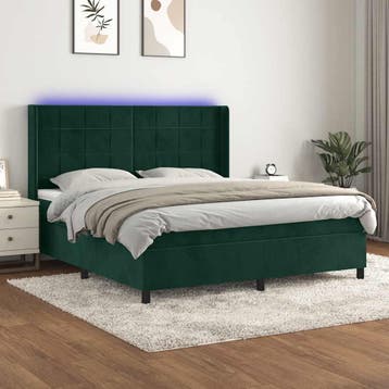 vidaXL Boxspring met matras en LED fluweel donkergroen, Eenpersoons, Verzenden, Nieuw, 80 cm