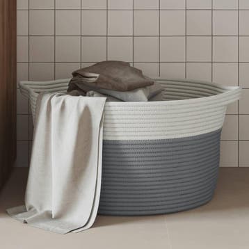 vidaXL Opbergmand Ø 40x25 cm katoen grijs en wit, Verzenden, Nieuw