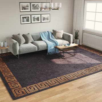 vidaXL Vloerkleed wasbaar 400x300 cm zwart en goudkleurig, Verzenden, Nieuw, Zwart