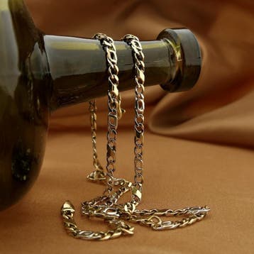 Bicolor gouden Figaro schakelketting, Ophalen of Verzenden, Gebruikt, Goud, Goud