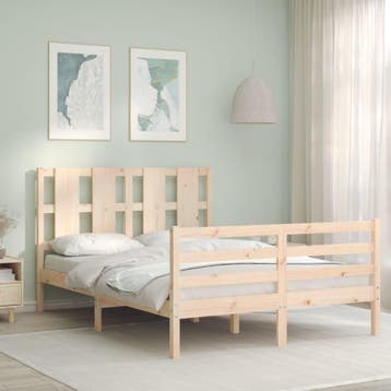 vidaXL Bedframe met hoofdbord massief hout, Bruin, Verzenden, Hout, Nieuw
