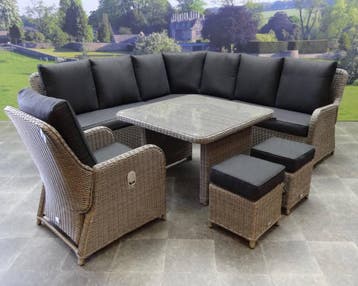 Bilbao hoek dining loungeset 7 delig grijs, Ophalen of Verzenden, Nieuw, Wicker