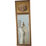 Smalle Hollandse schouwspiegel met romantische prent No29081, Ophalen of Verzenden