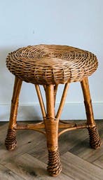 Kruk - Bijzettafel / Kruk / Plantenstandaard - Hout, Rattan,, Antiek en Kunst, Curiosa en Brocante