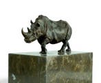 sculptuur, Walking Rhino - 13 cm - Brons, Marmer