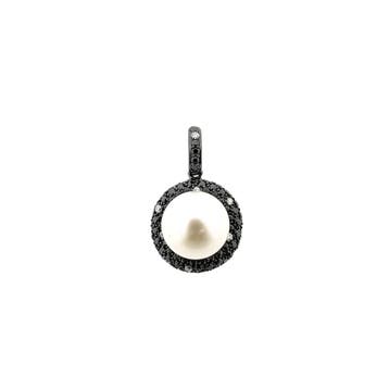 Zwart gouden hanger met parel en diamanten in zwart en wi..., Ophalen of Verzenden, Gebruikt, Goud, Overige merken