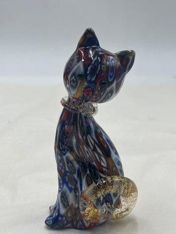 Livio Campanella - Vaas - Muranoglas - Kat in Murrine-mix