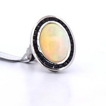 Cocktailring Platina - 9.55ct. tw. Opaal - Saffier, Sieraden, Tassen en Uiterlijk, Antieke sieraden