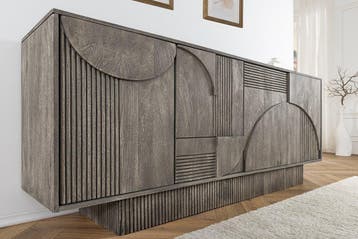 Design Dressoir ART DECO 170cm grijs gerookt mangohout, Huis en Inrichting, Kasten | Dressoirs, Ophalen of Verzenden, Nieuw