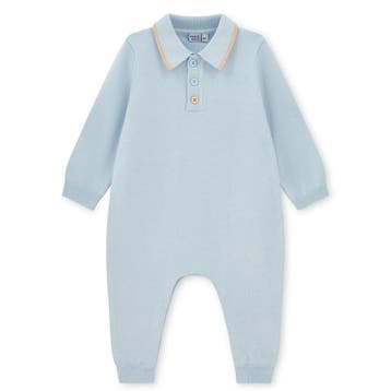 Mitch & Son Mini Boys Blue Knitted Polo Romper with Logo, Ophalen of Verzenden, Nieuw