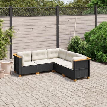 vidaXL 5-delige Loungeset met kussens poly rattan zwart, Verzenden, Nieuw, Loungeset