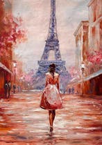Yuni R. P - París en Rosa: La Dama ante la Torre Eiffel