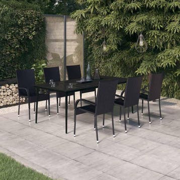 vidaXL 7-delige Tuinset zwart, Verzenden, Nieuw, 6 zitplaatsen, Tuinset