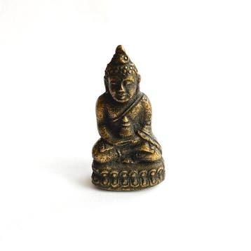 Oud-Indochinese Brons XS Zittende Boeddha op Troon