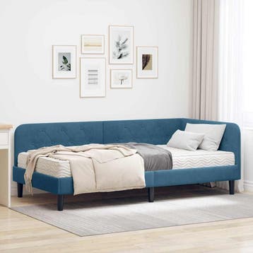 vidaXL Hoekbedframe Blauw 100 x 200 cm Fluweel, Verzenden, Nieuw, Blauw, Stof