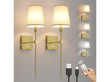 Veiling - Coinmit Draadloze Wandlamp (2 Stuks) Goudkleurig, Nieuw