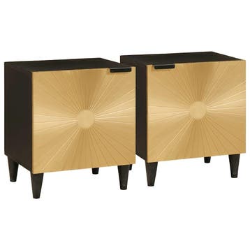 vidaXL Nachtkastje 2 st Zwart en Goud 40 x 33 x 46 cm, Huis en Inrichting, Minder dan 45 cm, Verzenden, Nieuw, Minder dan 55 cm