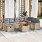 vidaXL Tuinbankenset met kussen met opslag 9 pcs Beige poly, Verzenden, Nieuw, Rotan, Meer dan 8 zitplaatsen