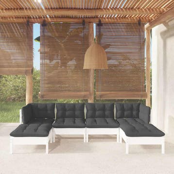 vidaXL 6-delige Loungeset met kussens grenenhout wit, Verzenden, Nieuw, 6 zitplaatsen, Loungeset