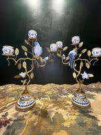 Kaarsenhouder (2) - polyresin, Metaal - Papegaaien kandelaar