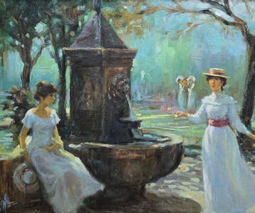 École française (XX) - Rencontre dans le jardin