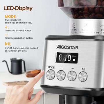 Koffiemolen elektrisch - Koffiemaler - 180W - Zilver - Aigos, Verzenden, Zo goed als nieuw