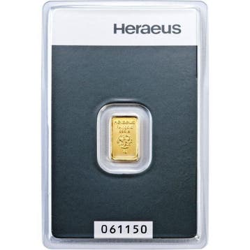 1 gram - Goud .999 - 9999 1g Gold Bar Heraeus (In Assay),